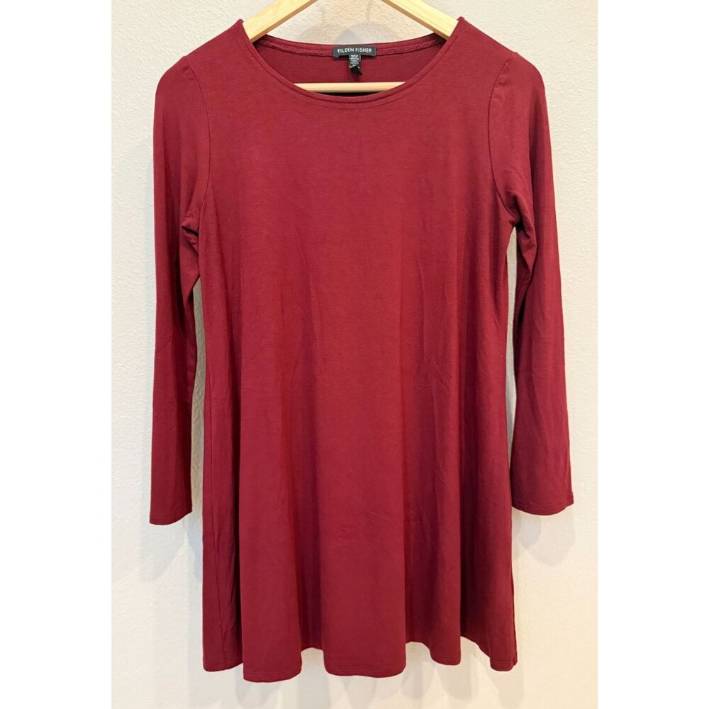Eileen Fisher Women's Maroon Long Sleeve Tunic Blouse XS Lagenlook Stretch